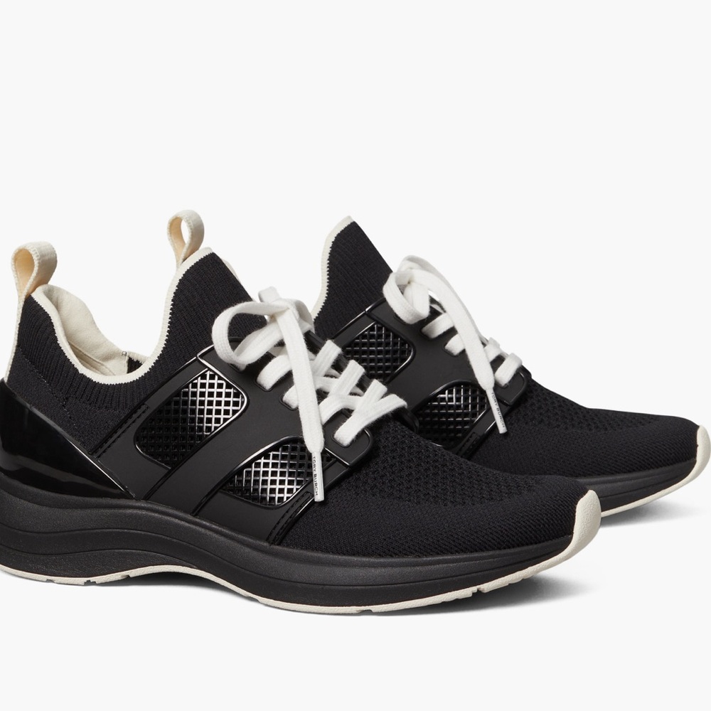 Tory Burch Black and White T Sock Runner Shoes
